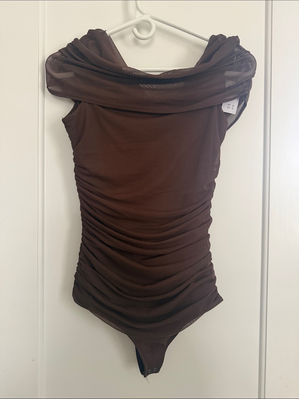Abercrombie & Fitch Brown Ruched Off-Shoulder Mesh Bodysuit
